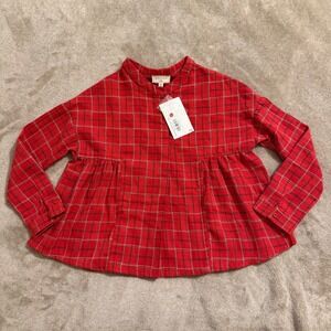 Hayden Girls Red Grid Stripe Plaid Babydoll Shirt Long Sleeve Size 9/10 NWT